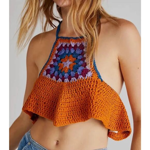 Free People Tops - free people | NWOT bella crochet v back halter summer boho women's tank top sz M